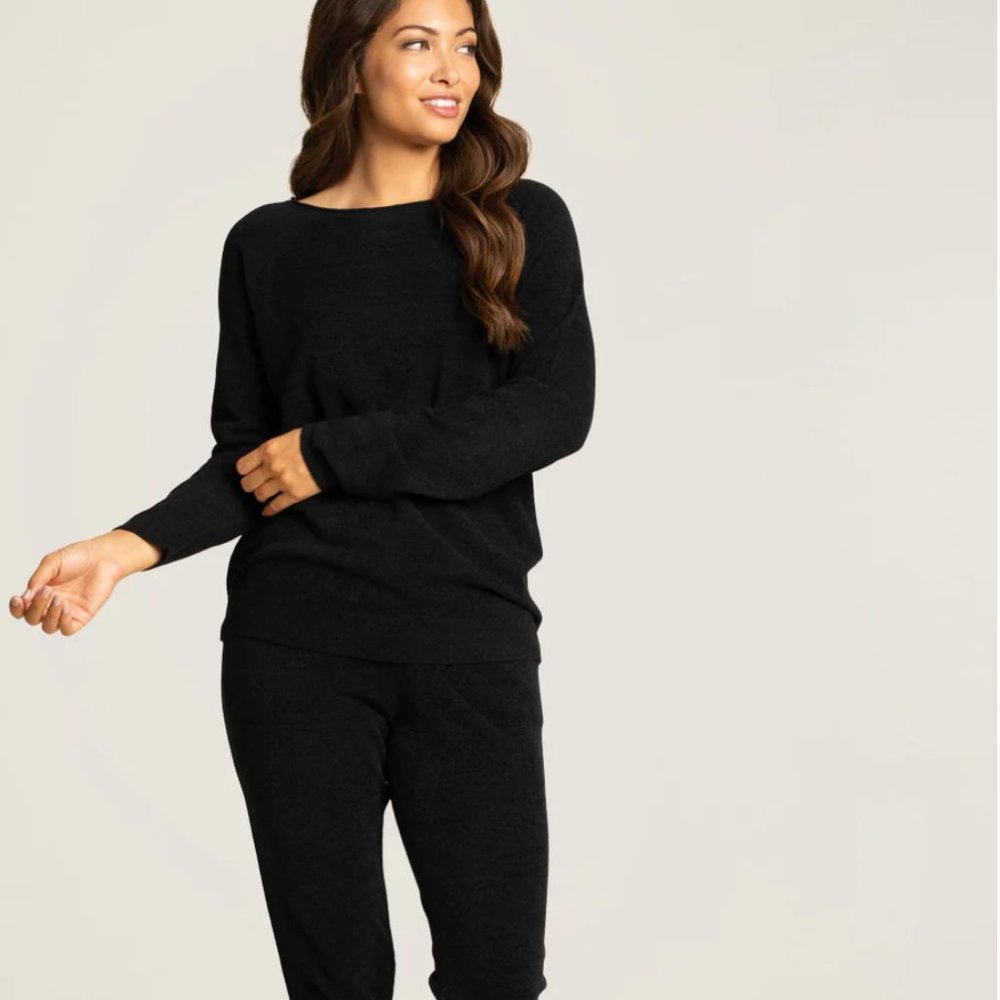 Barefoot Dreams Black CozyChic Ultra Lite Rolled Neck Pullover Size Small S - Picture 1 of 6